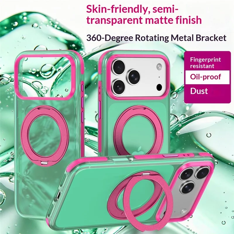 Til iPhone 18 Pro / 17 Pro Case med roterende magnetisk stander, mat PC+TPU+TPE stødfast telefonbeskyttelse - Grøn