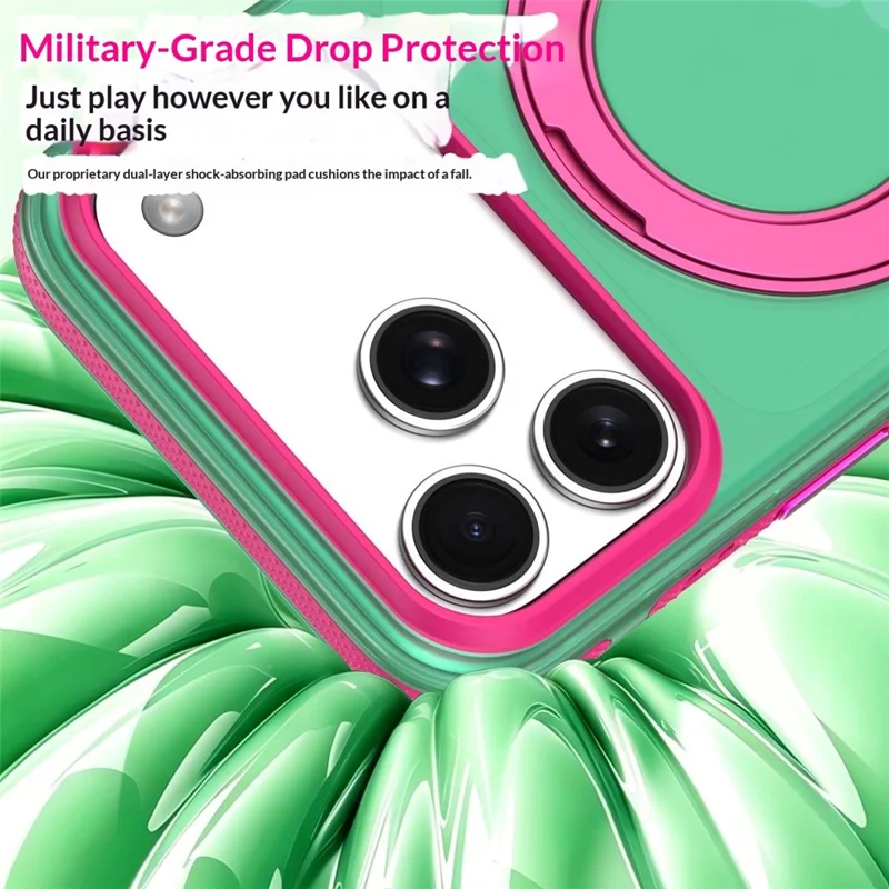 Til iPhone 18 Pro / 17 Pro Case med roterende magnetisk stander, mat PC+TPU+TPE stødfast telefonbeskyttelse - Grøn