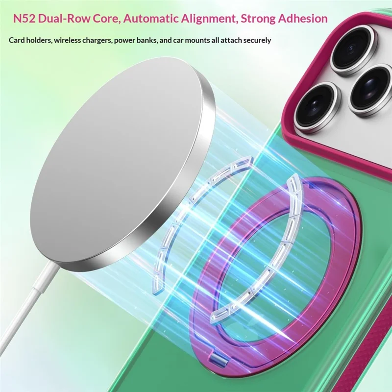 Til iPhone 18 Pro / 17 Pro Case med roterende magnetisk stander, mat PC+TPU+TPE stødfast telefonbeskyttelse - Grøn