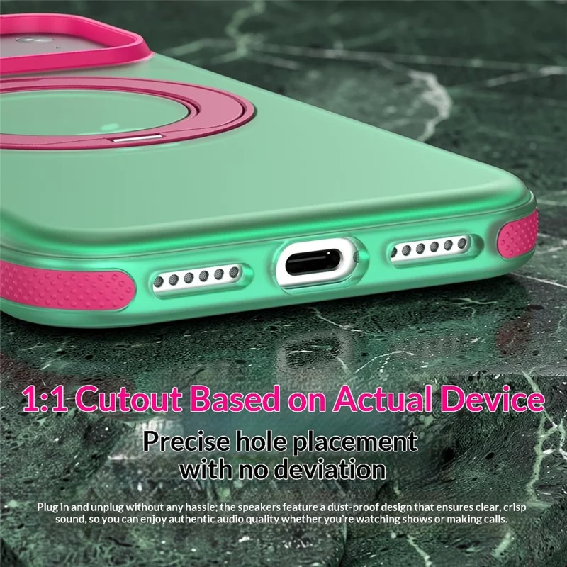 Til iPhone 18 Pro / 17 Pro Case med roterende magnetisk stander, mat PC+TPU+TPE stødfast telefonbeskyttelse - Grøn