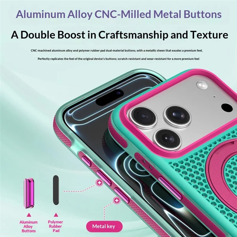 For iPhone 18 Pro Max / 17 Pro Max Case Magnetic Kickstand PC+TPU+TPE Honeycomb Cooling Phone Cover - Green
