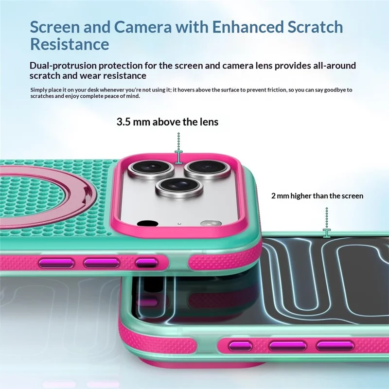 For iPhone 18 Pro Max / 17 Pro Max Case Magnetic Kickstand PC+TPU+TPE Honeycomb Cooling Phone Cover - Yellow