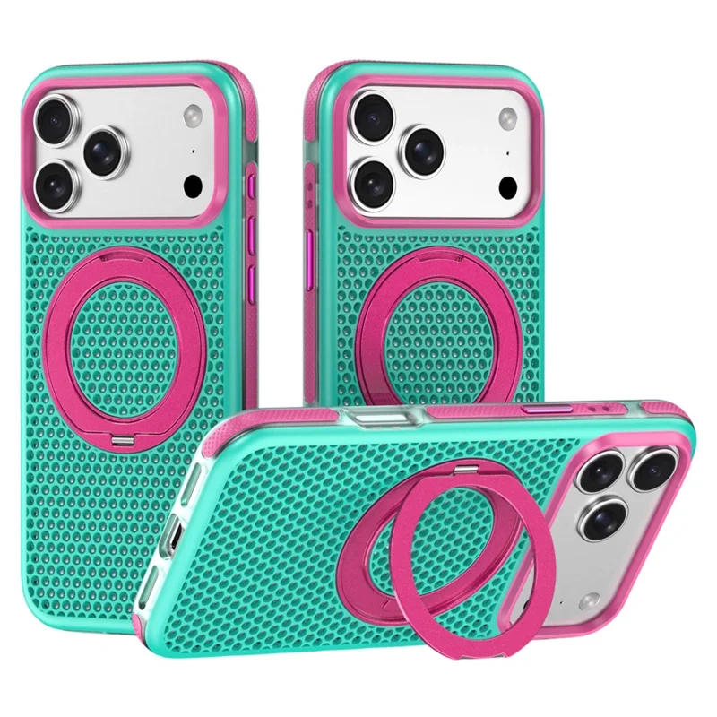 For iPhone 18 Pro / 17 Pro Case Magnetic Kickstand PC+TPU+TPE Honeycomb Cooling Phone Cover - Green