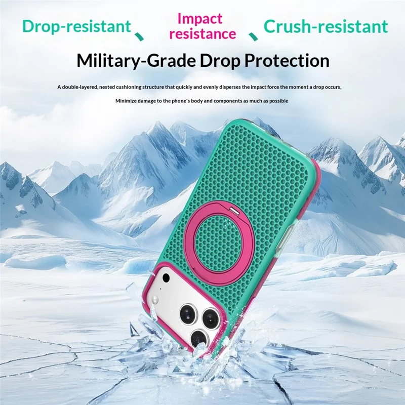 For iPhone 18 Pro / 17 Pro Case Magnetic Kickstand PC+TPU+TPE Honeycomb Cooling Phone Cover - Green