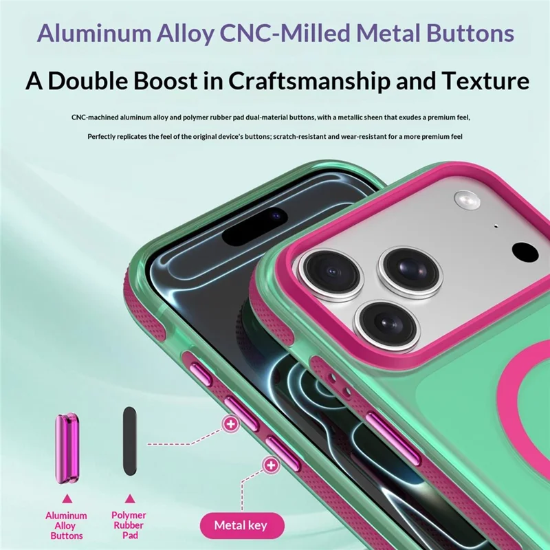 Für iPhone 18 Pro Max / 17 Pro Max Magnetische Hülle PC+TPU+TPE Soft-Touch Handyhülle - Grün