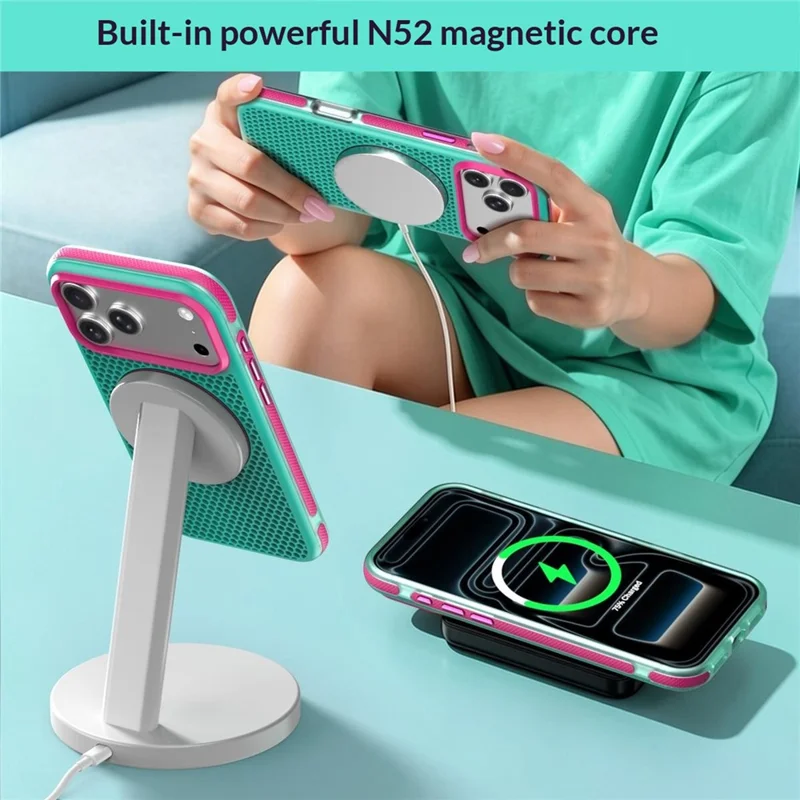 Til iPhone 18 Pro / 17 Pro Magnetisk Case PC+TPU+TPE Soft-Touch Telefonbeskyttelse - Grøn