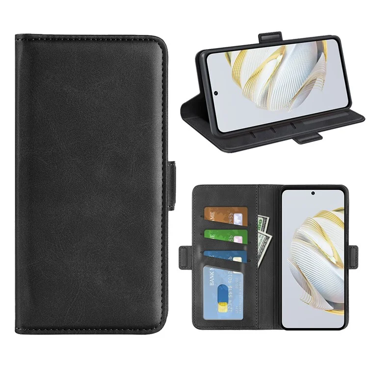 Cell Phone Cover For Huawei nova 10 SE 4G PU Leather Calf Texture Stand Wallet Dual Magnetic Clasp Phone Case - Black