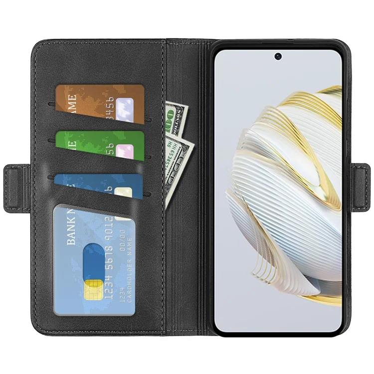 Cell Phone Cover For Huawei nova 10 SE 4G PU Leather Calf Texture Stand Wallet Dual Magnetic Clasp Phone Case - Black