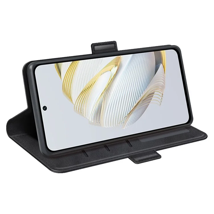 Cell Phone Cover For Huawei nova 10 SE 4G PU Leather Calf Texture Stand Wallet Dual Magnetic Clasp Phone Case - Black