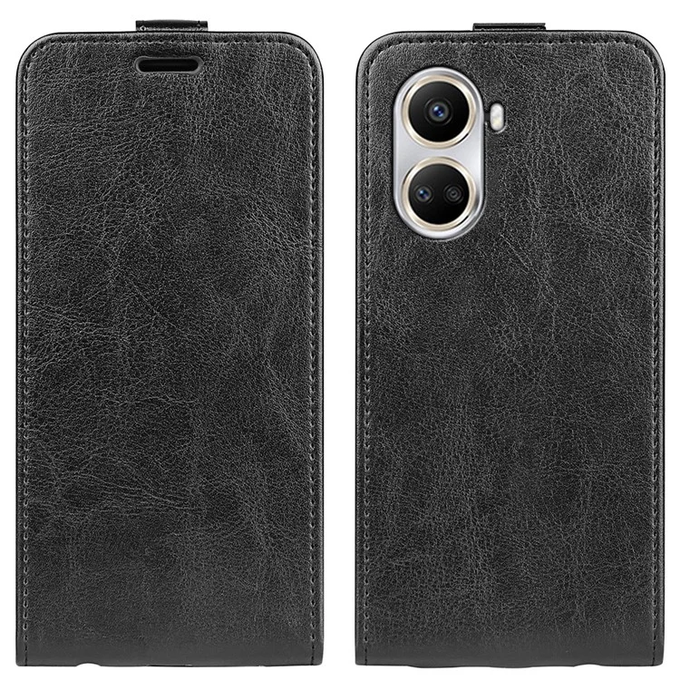 For Huawei nova 10 SE 4G Vertical Flip Crazy Horse Texture PU Leather Phone Case Card Holder Magnetic Clasp Full Protection Cell Phone Cover - Black