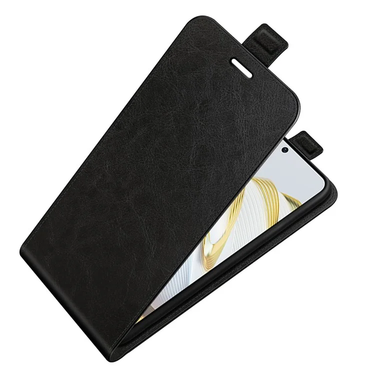 For Huawei nova 10 SE 4G Vertical Flip Crazy Horse Texture PU Leather Phone Case Card Holder Magnetic Clasp Full Protection Cell Phone Cover - Black