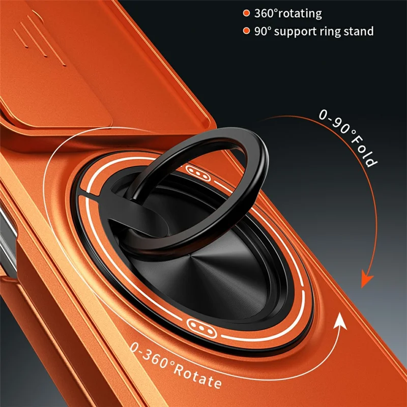 For Samsung Galaxy Z Fold8 Ultra Magnetic Case Ring Holder Foldable Kickstand PC Phone Cover with Camera Lens Slider - Orange