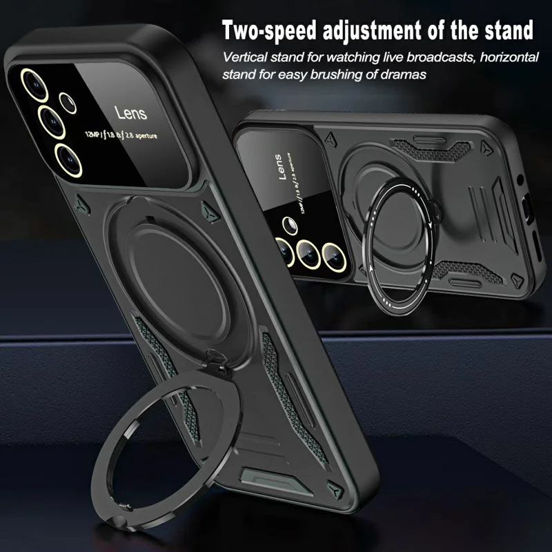 For Samsung Galaxy A27 5G Magnetic Case Rotating Kickstand PC + TPU Phone Cover - Black