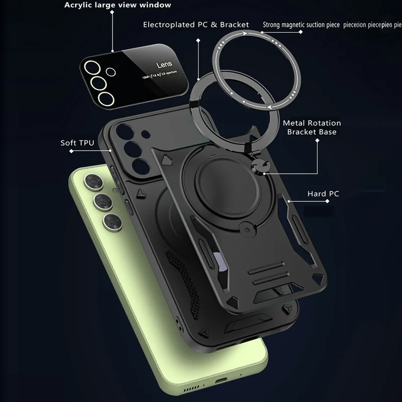 For Samsung Galaxy A27 5G Magnetic Case Rotating Kickstand PC + TPU Phone Cover - Black