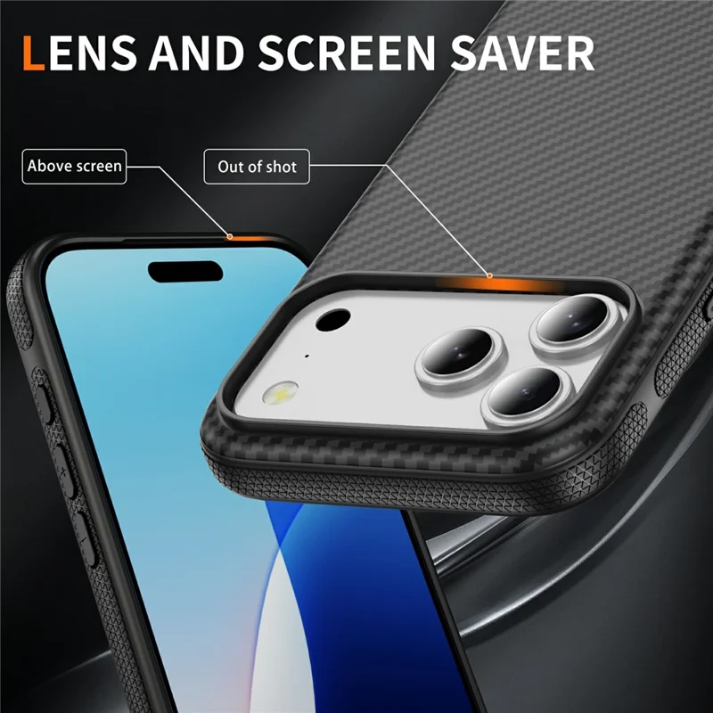 For iPhone 18 Pro Max / 17 Pro Max Magnetic Phone Case Carbon Fiber Texture PC TPU Back Cover - Black