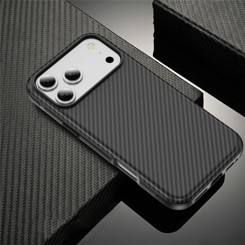 For iPhone 18 Pro Max / 17 Pro Max Magnetic Phone Case Carbon Fiber Texture PC TPU Back Cover - Black
