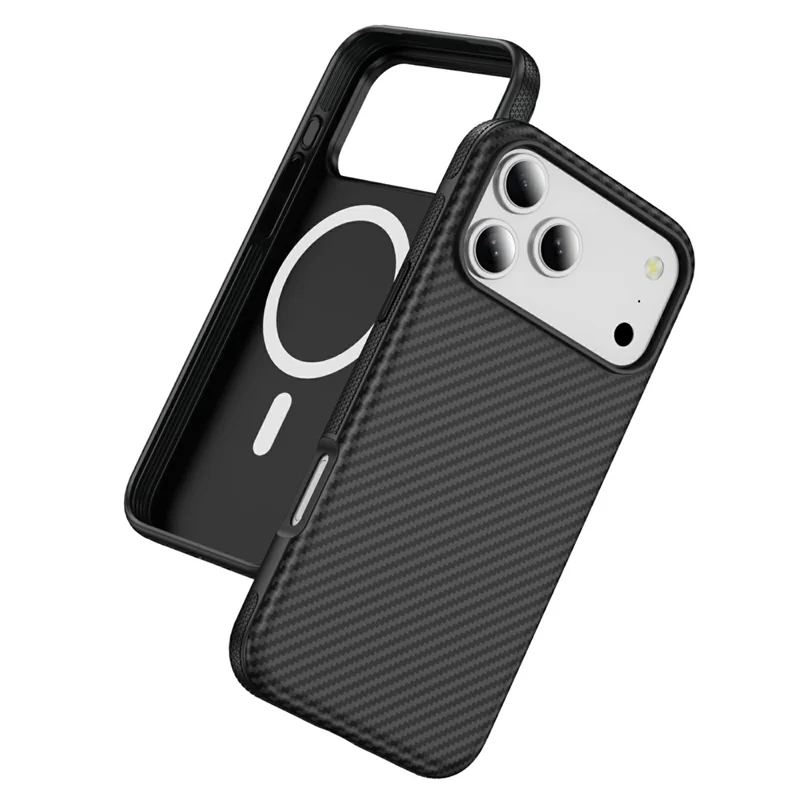 For iPhone 18 Pro Magnetic Phone Case Carbon Fiber Texture PC TPU Back Cover - Black