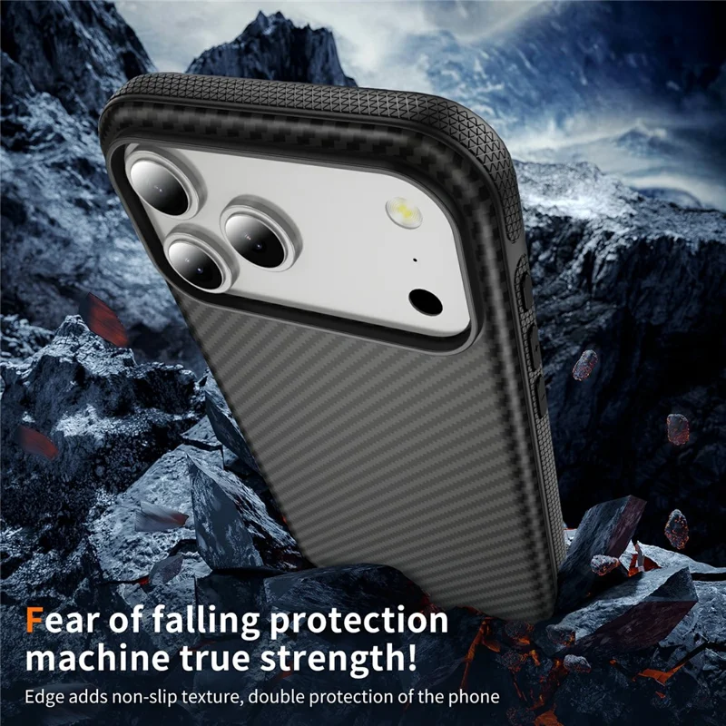For iPhone 18 Pro Magnetic Phone Case Carbon Fiber Texture PC TPU Back Cover - Black