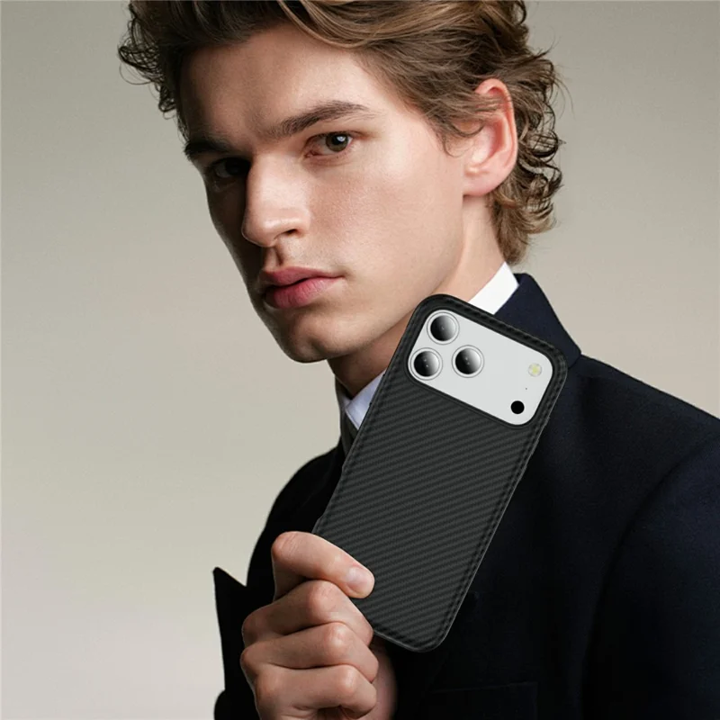 For iPhone 18 Pro Magnetic Phone Case Carbon Fiber Texture PC TPU Back Cover - Black