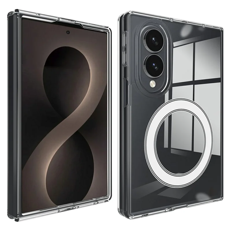 For Samsung Galaxy Z Fold8 Clear Phone Magnetic Case TPU + Acrylic Back Cover - Transparent