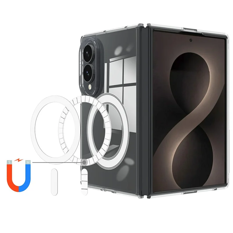 For Samsung Galaxy Z Fold8 Clear Phone Magnetic Case TPU + Acrylic Back Cover - Transparent