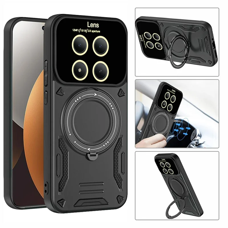 For Xiaomi Redmi Note 15 Pro 4G (Global) Magnetic Case Rotating Kickstand PC + TPU Phone Cover - Black