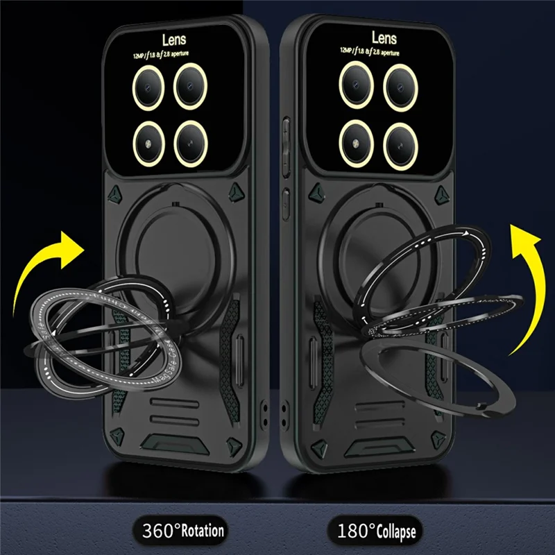 For Xiaomi Redmi Note 15 Pro 4G (Global) Magnetic Case Rotating Kickstand PC + TPU Phone Cover - Black