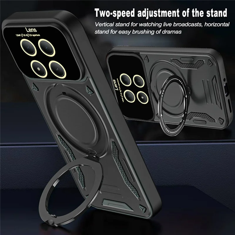 For Xiaomi Redmi Note 15 Pro 4G (Global) Magnetic Case Rotating Kickstand PC + TPU Phone Cover - Black