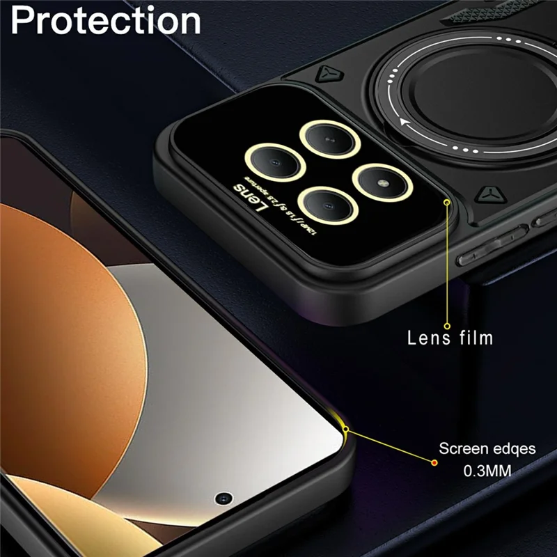 For Xiaomi Redmi Note 15 Pro 4G (Global) Magnetic Case Rotating Kickstand PC + TPU Phone Cover - Black