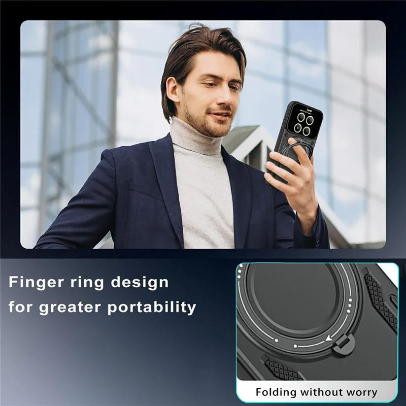 For Xiaomi Redmi Note 15 Pro 4G (Global) Magnetic Case Rotating Kickstand PC + TPU Phone Cover - Black