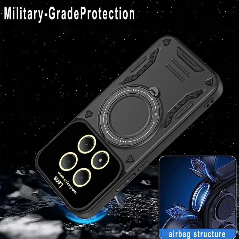 For Xiaomi Redmi Note 15 Pro 4G (Global) Magnetic Case Rotating Kickstand PC + TPU Phone Cover - Black