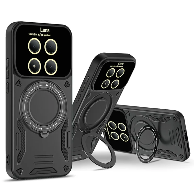 For Xiaomi Redmi Note 15 Pro 4G (Global) Magnetic Case Rotating Kickstand PC + TPU Phone Cover - Black