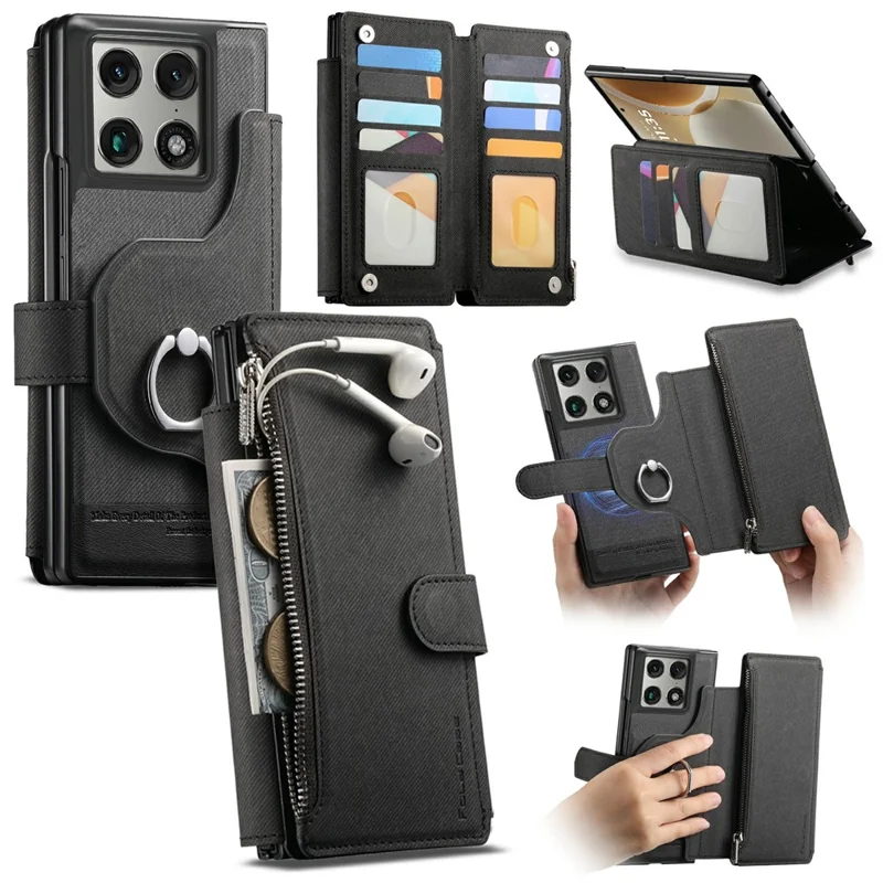 Чехол-кошелек с магнитом для Motorola Razr Fold 5G, съемный, подставка, текстура ткани, кожа + ПК + ТПУ, черный