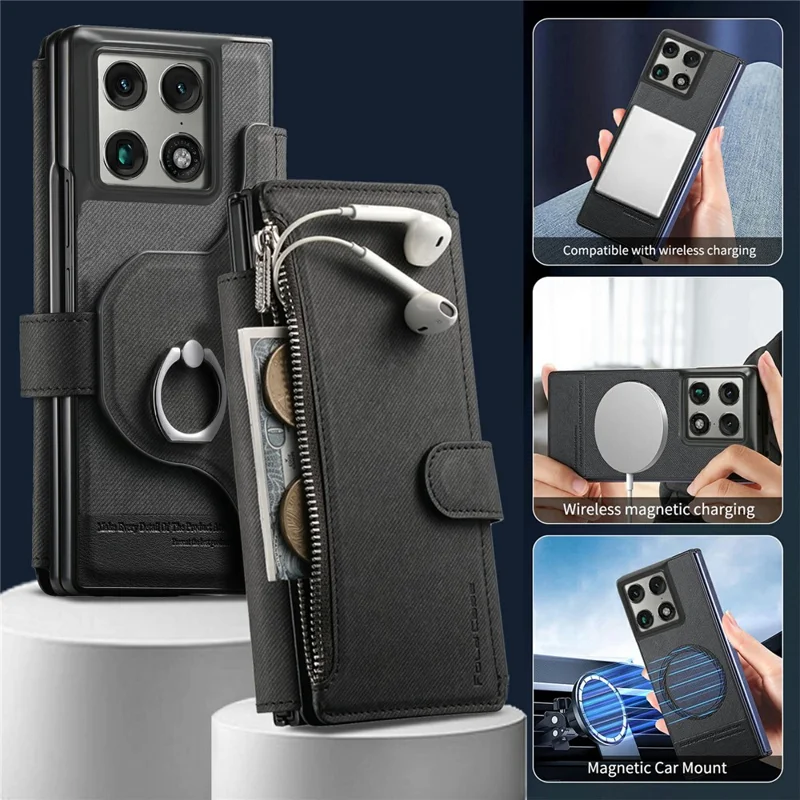 Чехол-кошелек с магнитом для Motorola Razr Fold 5G, съемный, подставка, текстура ткани, кожа + ПК + ТПУ, черный