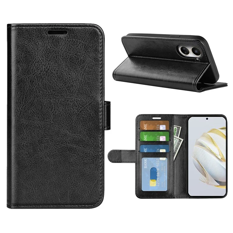 Para Huawei Nova 10 SE 4G Folio Flip Case de Teléfono a Prueba de Caída Crazy Horse Texture PU Leather + TPU Tapa Resistente a la Cubierta de Teléfono Con Rasguño - Negro