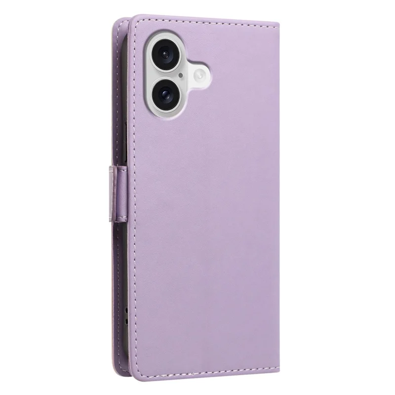For iPhone 17 Hoesje met Driekleurige Steek RFID-blokkering Wallet Flip Lederen Telefoonhoes met Polsbandje - Lichtpaars
