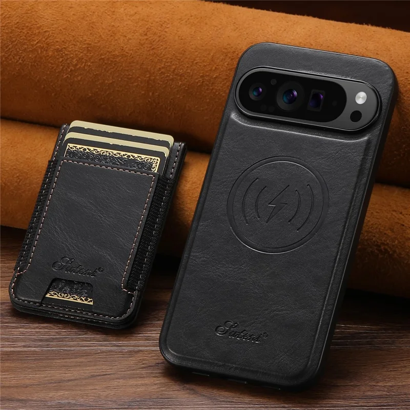 SUTENI For Google Pixel 11 Magnetic Case Card Holder Kickstand Phone Cover - Black