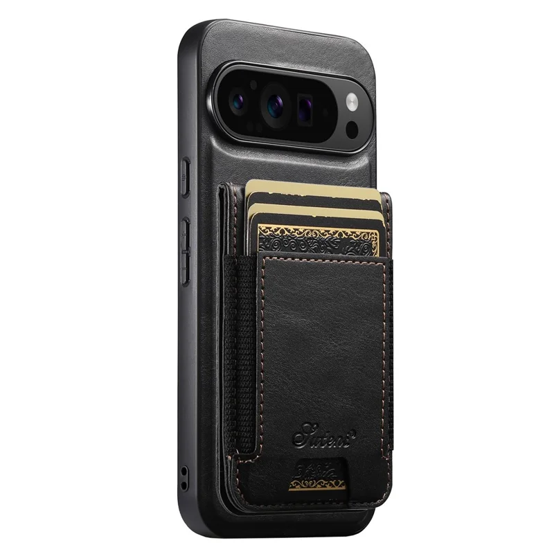 SUTENI For Google Pixel 11 Pro Magnetic Case Card Holder Kickstand Phone Cover - Black