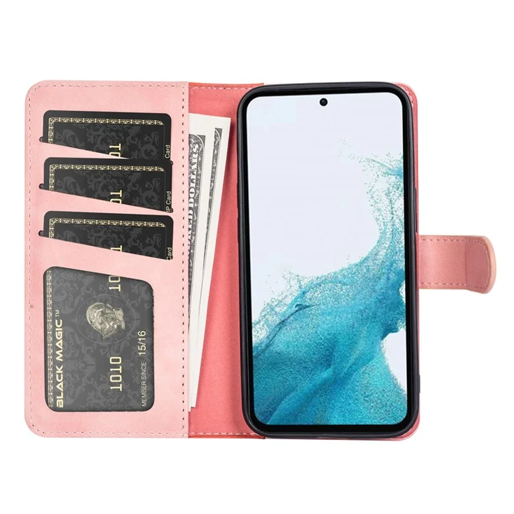 Für Samsung Galaxy A54 5G Dual Color Splicing Folio Flip Phone Case Stoßfest PU Leder Handyhülle mit Ständer Geldbörse - Pink