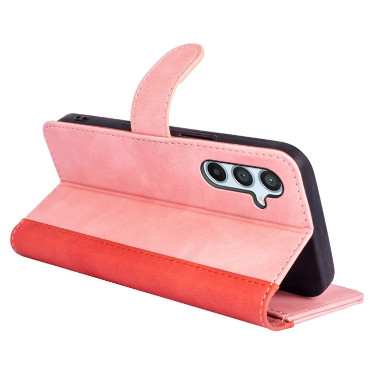 Für Samsung Galaxy A54 5G Dual Color Splicing Folio Flip Phone Case Stoßfest PU Leder Handyhülle mit Ständer Geldbörse - Pink