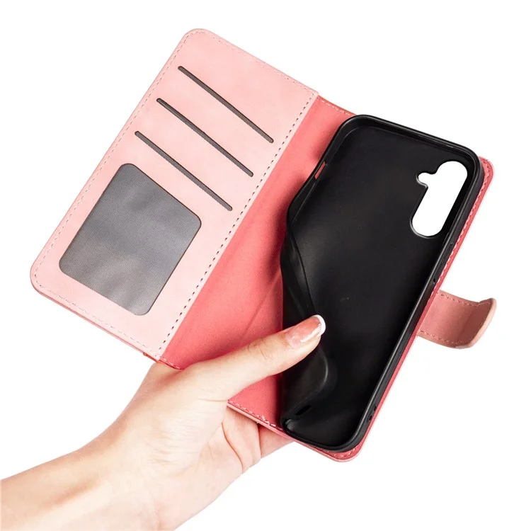 Für Samsung Galaxy A54 5G Dual Color Splicing Folio Flip Phone Case Stoßfest PU Leder Handyhülle mit Ständer Geldbörse - Pink