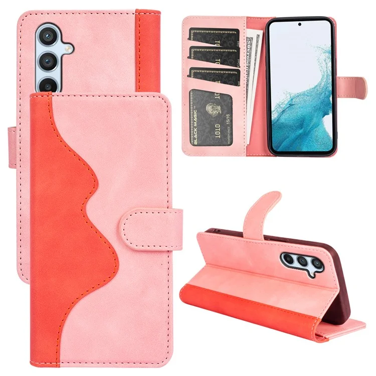 Für Samsung Galaxy A54 5G Dual Color Splicing Folio Flip Phone Case Stoßfest PU Leder Handyhülle mit Ständer Geldbörse - Pink