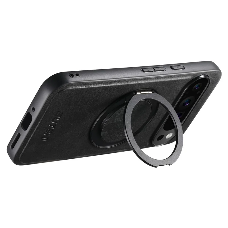 SUTENI G3 For Google Pixel 11 Pro Magnetic Case Waxy Texture Rotating Kickstand Leather Phone Back Cover - Black