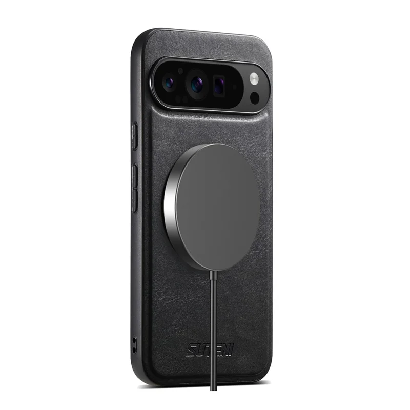 SUTENI G3 For Google Pixel 11 Pro Magnetic Case Waxy Texture Rotating Kickstand Leather Phone Back Cover - Black