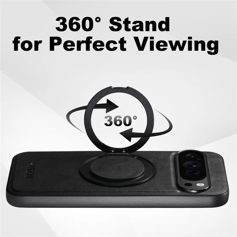 SUTENI G3 For Google Pixel 11 Pro Magnetic Case Waxy Texture Rotating Kickstand Leather Phone Back Cover - Black