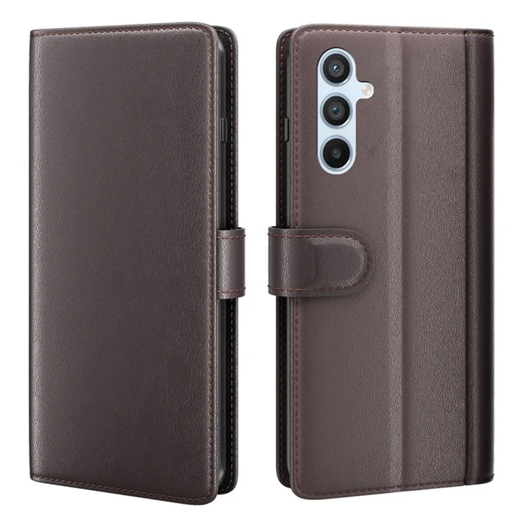 Per Samsung Galaxy A54 5G Custodia Protettiva a Portafoglio Flip Custodia in Vera Pelle Divisa Resistente ai Graffi Copertura del Telefono in Piedi - Marrone