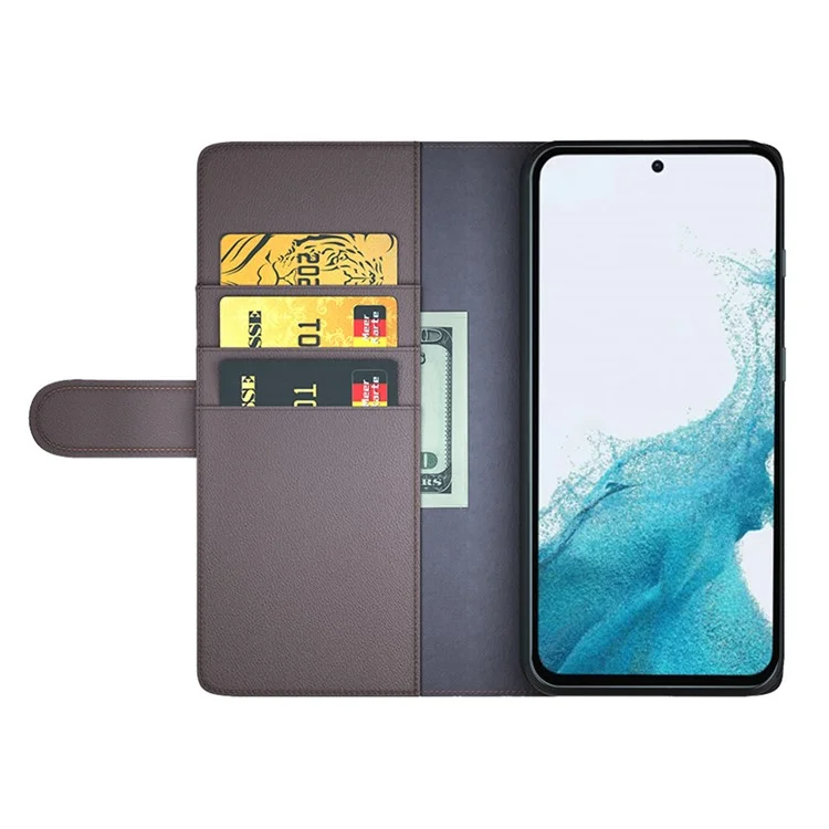 Per Samsung Galaxy A54 5G Custodia Protettiva a Portafoglio Flip Custodia in Vera Pelle Divisa Resistente ai Graffi Copertura del Telefono in Piedi - Marrone