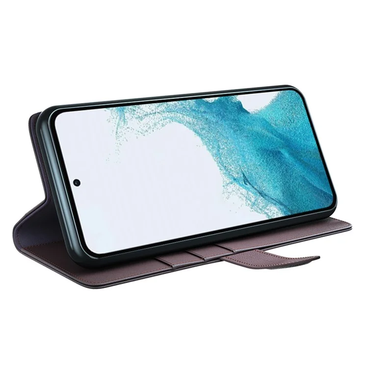 Per Samsung Galaxy A54 5G Custodia Protettiva a Portafoglio Flip Custodia in Vera Pelle Divisa Resistente ai Graffi Copertura del Telefono in Piedi - Marrone
