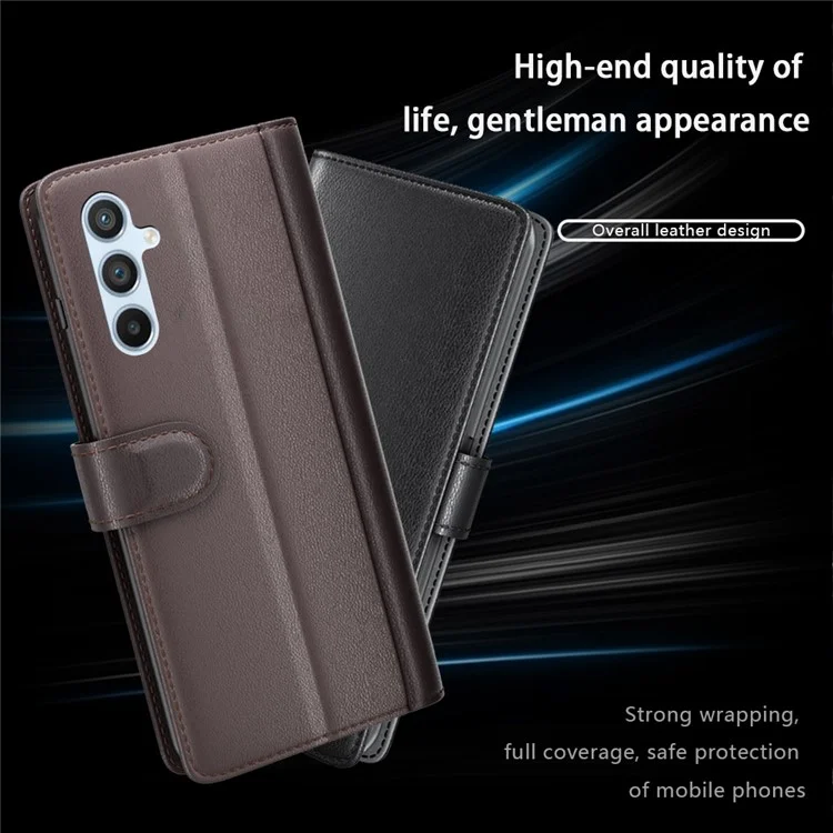 Per Samsung Galaxy A54 5G Custodia Protettiva a Portafoglio Flip Custodia in Vera Pelle Divisa Resistente ai Graffi Copertura del Telefono in Piedi - Marrone