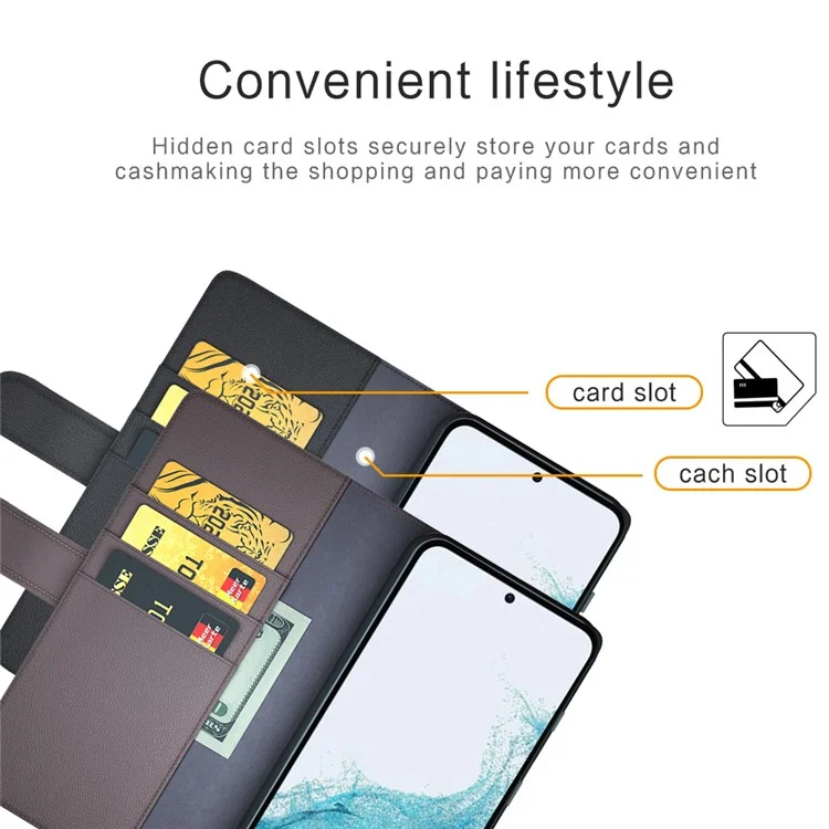 Per Samsung Galaxy A54 5G Custodia Protettiva a Portafoglio Flip Custodia in Vera Pelle Divisa Resistente ai Graffi Copertura del Telefono in Piedi - Marrone